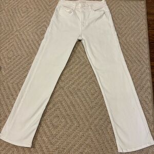 MOTHER High-Rise White Rider Ankle Jeans